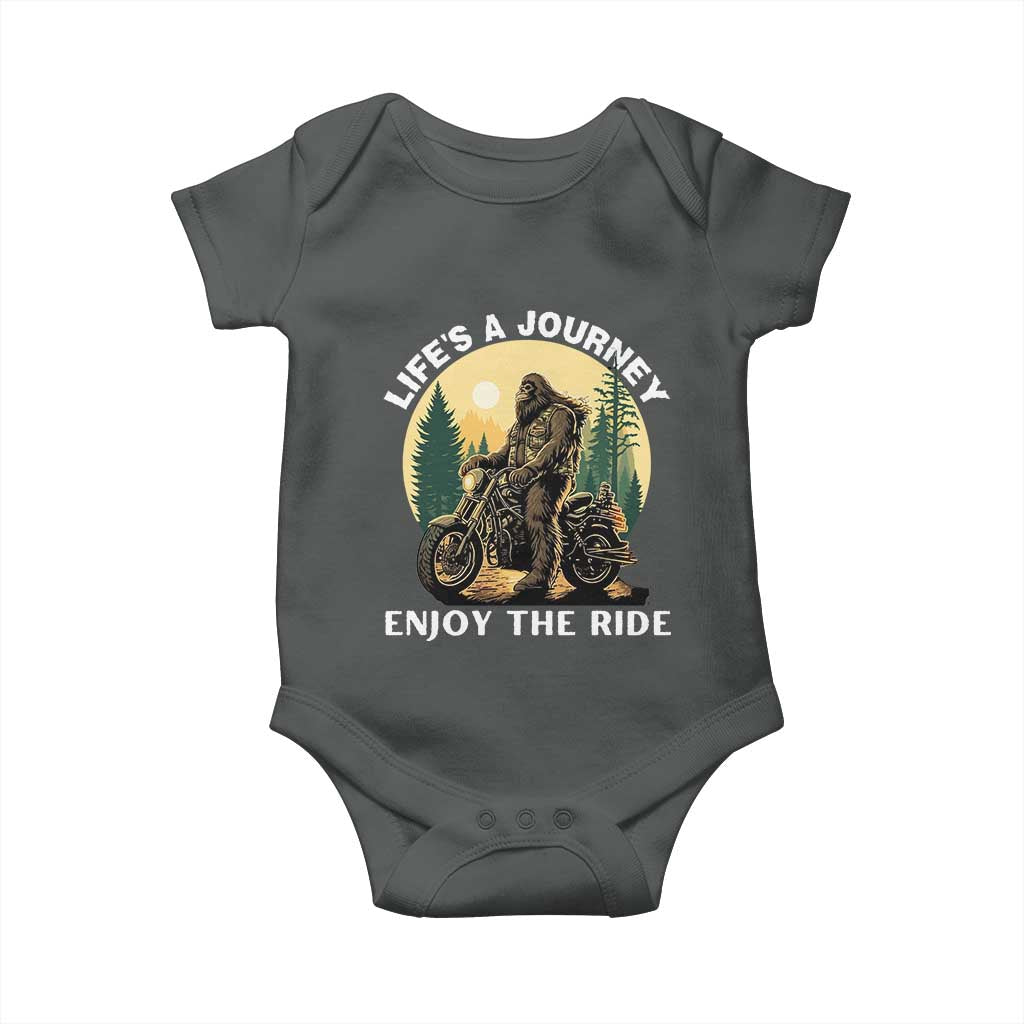 Motorcycle Bigfoot Sasquatch Baby Onesie Life Is A Journey Enjoy The Ride TS14 Dark Heather Print Your Wear