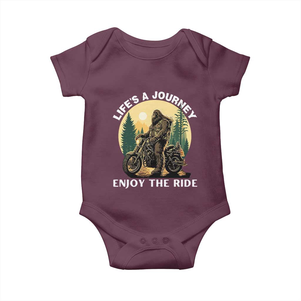 Motorcycle Bigfoot Sasquatch Baby Onesie Life Is A Journey Enjoy The Ride TS14 Maroon Print Your Wear