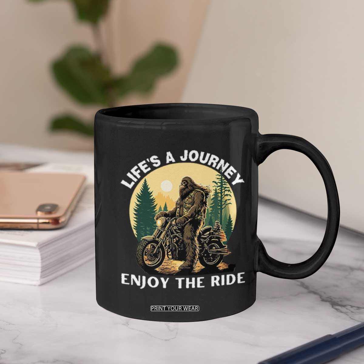 Motorcycle Bigfoot Sasquatch Coffee Mug Life Is A Journey Enjoy The Ride TS14 Print Your Wear