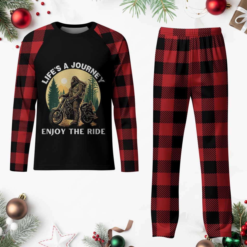Motorcycle Bigfoot Sasquatch Plaid Pajama Set Life Is A Journey Enjoy The Ride TS14 Buffalo Plaid Print Your Wear