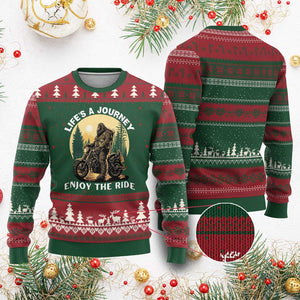 Motorcycle Bigfoot Sasquatch Ugly Christmas Sweater Life Is A Journey Enjoy The Ride TS14 Red Green Print Your Wear