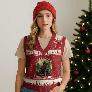 Motorcycle Bigfoot Sasquatch V-Neck Knit Sweater Vest Life Is A Journey Enjoy The Ride TS14 Red Beige Print Your Wear