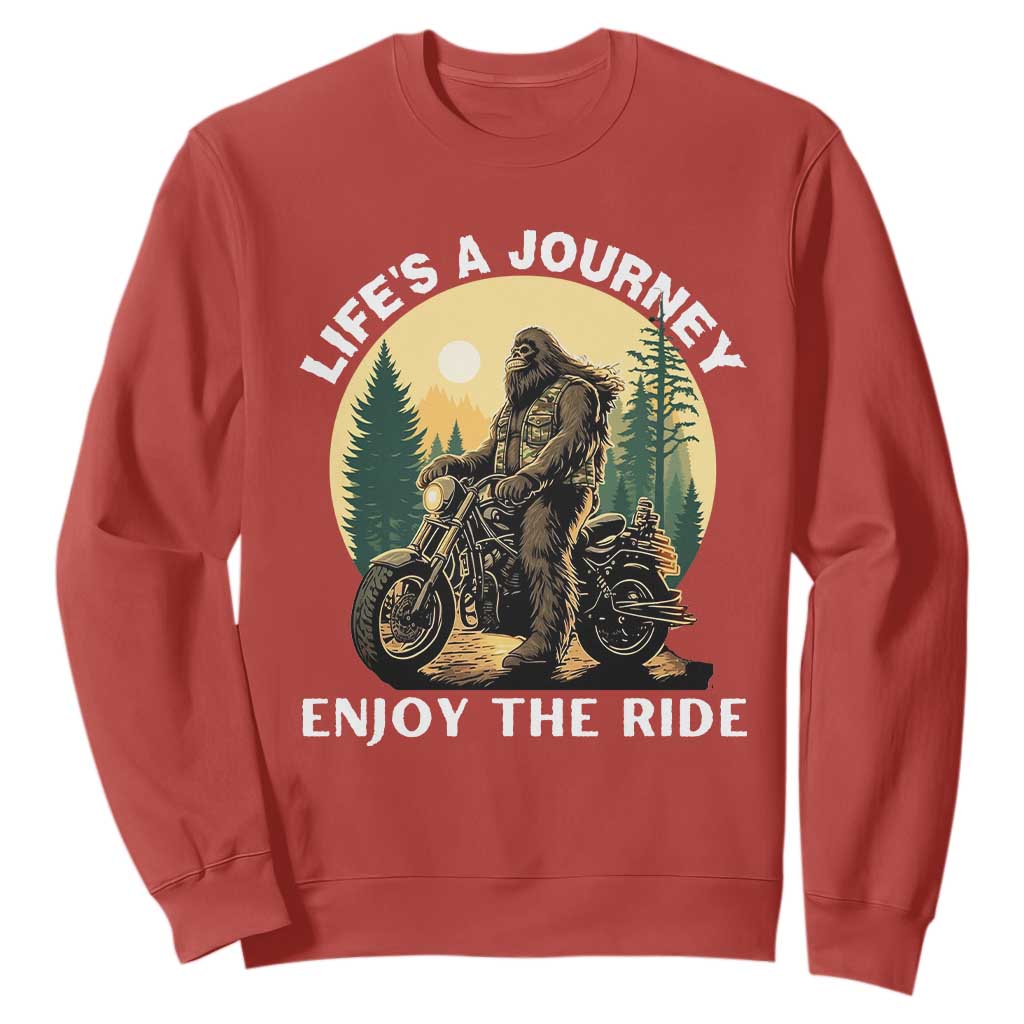 Motorcycle Bigfoot Sasquatch Sweatshirt Life Is A Journey Enjoy The Ride TS14 Red Print Your Wear