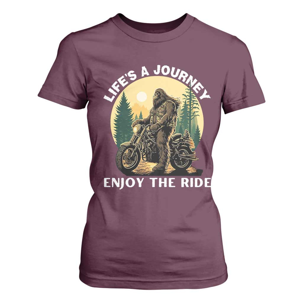 Motorcycle Bigfoot Sasquatch T Shirt For Women Life Is A Journey Enjoy The Ride TS14 Maroon Print Your Wear