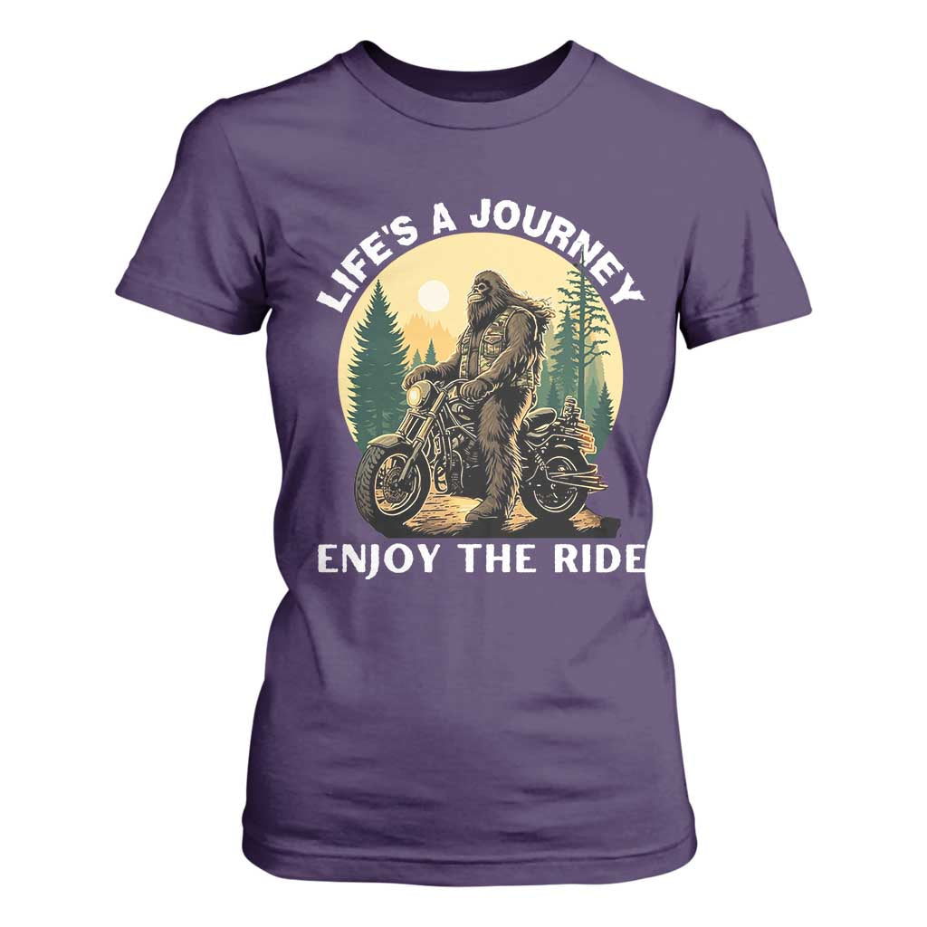 Motorcycle Bigfoot Sasquatch T Shirt For Women Life Is A Journey Enjoy The Ride TS14 Purple Print Your Wear