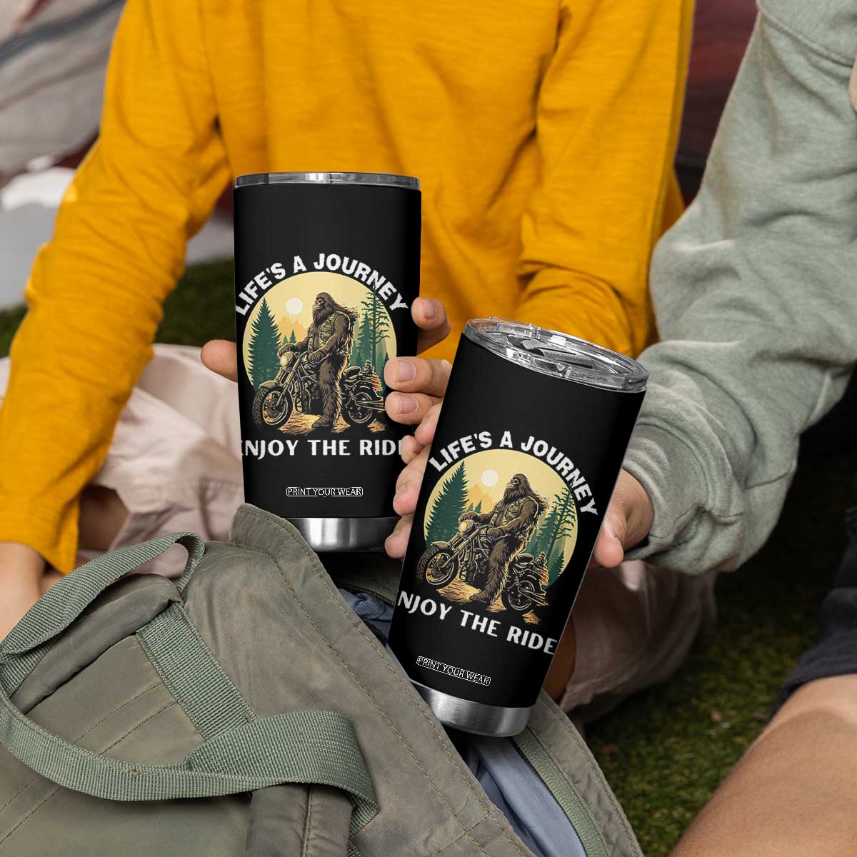 Motorcycle Bigfoot Sasquatch Tumbler Cup Life Is A Journey Enjoy The Ride TS14 Print Your Wear