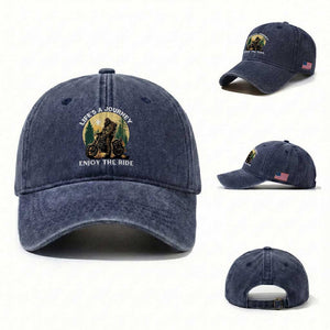 Motorcycle Bigfoot Sasquatch Washed Cotton Baseball Cap Life Is A Journey Enjoy The Ride TS14 Washed Cap Universal Fit Navy Print Your Wear