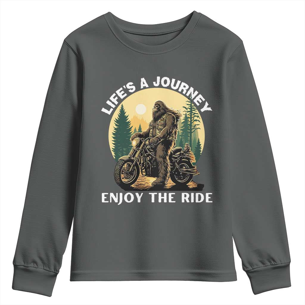 Motorcycle Bigfoot Sasquatch Youth Sweatshirt Life Is A Journey Enjoy The Ride TS14 Dark Heather Print Your Wear
