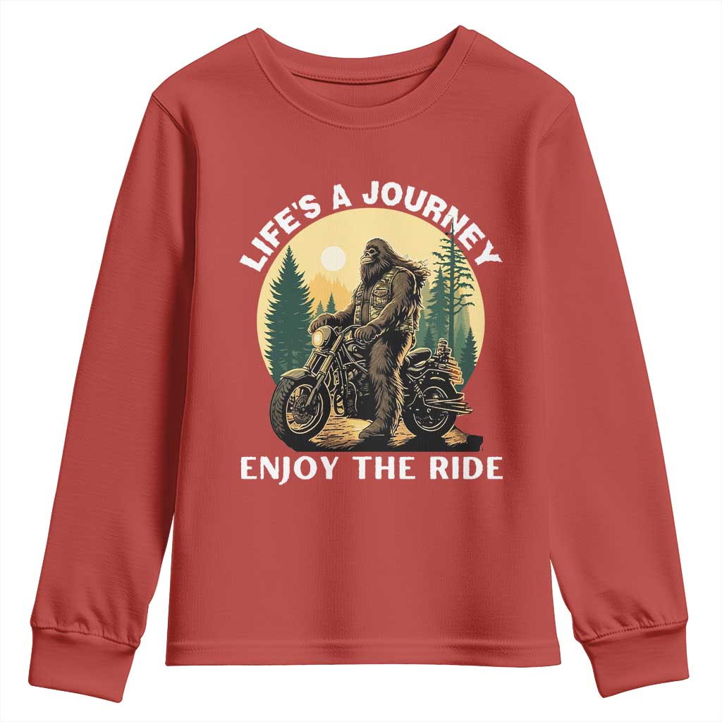 Motorcycle Bigfoot Sasquatch Youth Sweatshirt Life Is A Journey Enjoy The Ride TS14 Red Print Your Wear