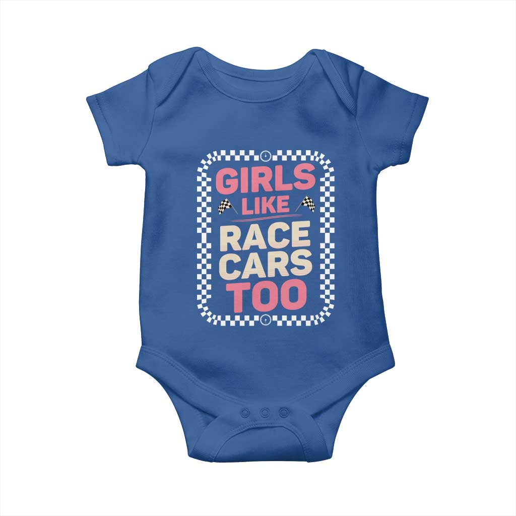Racing Girl Baby Onesie Girls Like Race Cars Too TS14 Royal Blue Print Your Wear