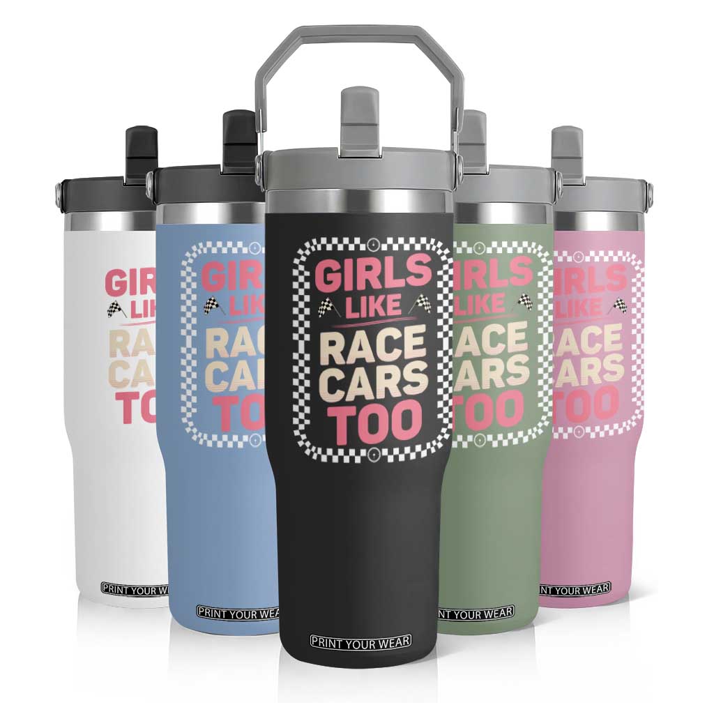 Racing Girl Flip Straw Tumbler Girls Like Race Cars Too TS14 Print Your Wear