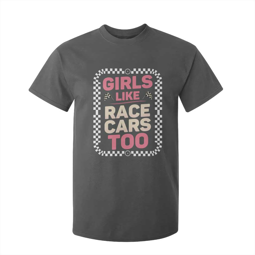 Racing Girl T Shirt For Kid Girls Like Race Cars Too TS14 Dark Heather Print Your Wear