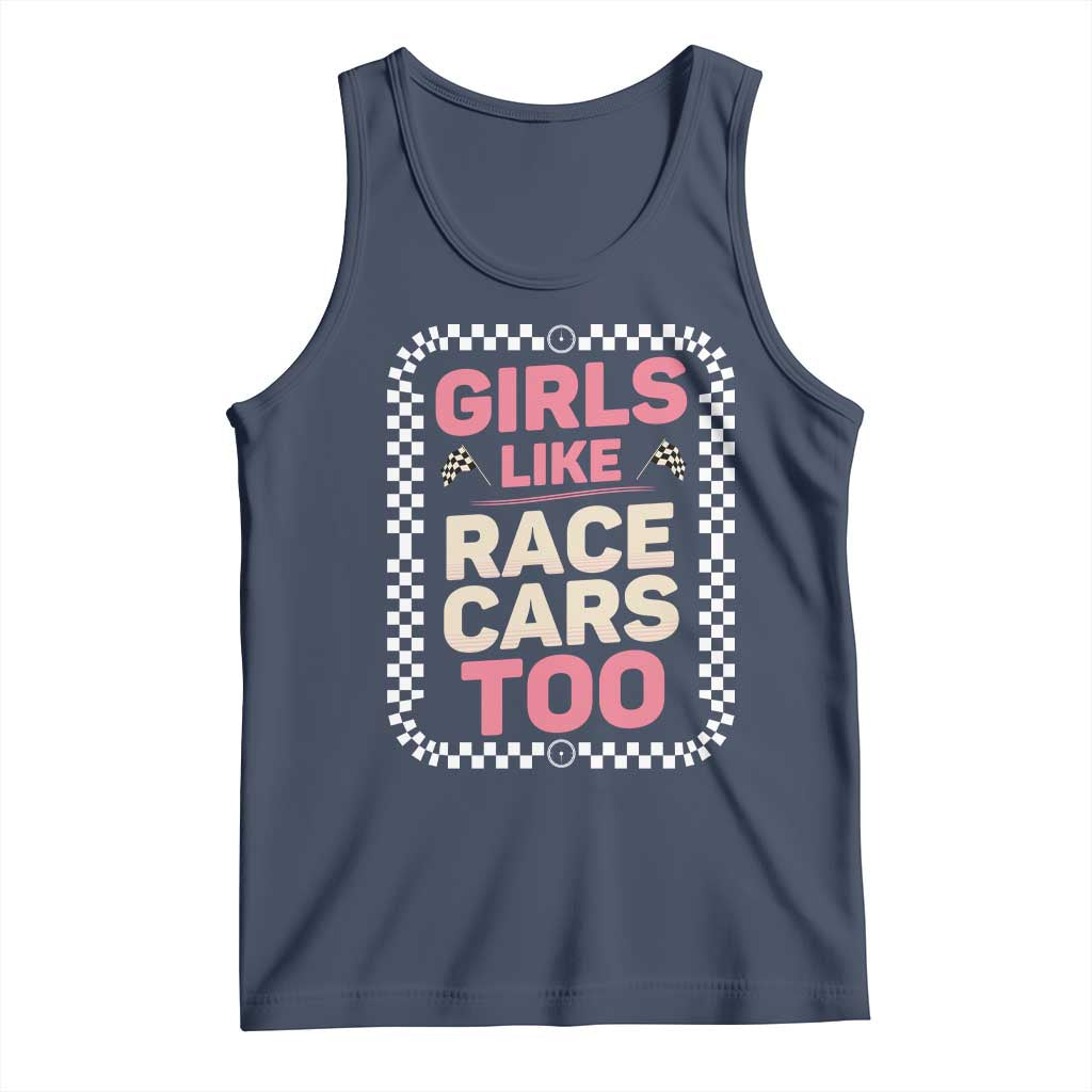 Racing Girl Tank Top Girls Like Race Cars Too TS14 Navy Print Your Wear