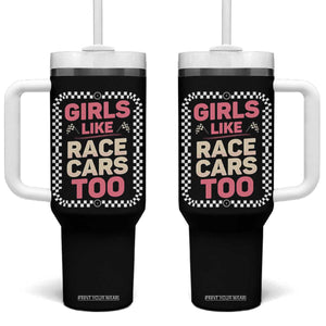 Racing Girl Tumbler With Handle Girls Like Race Cars Too TS14 One Size: 40 oz Black Print Your Wear