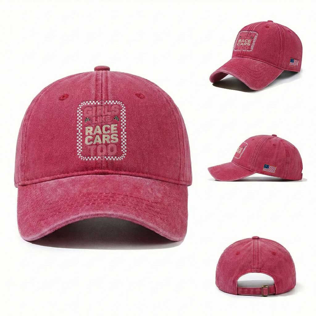 Racing Girl Washed Cotton Baseball Cap Girls Like Race Cars Too TS14 Washed Cap Universal Fit Red Print Your Wear