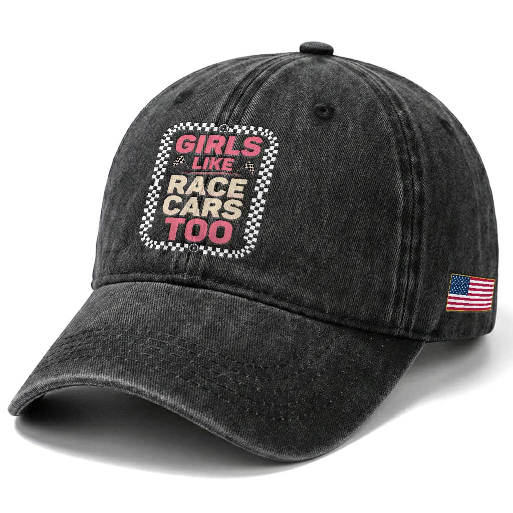 Racing Girl Washed Cotton Baseball Cap Girls Like Race Cars Too TS14 Print Your Wear