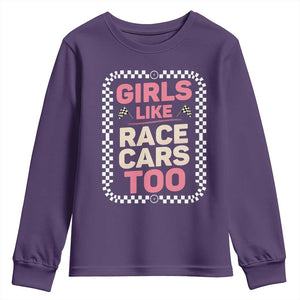 Racing Girl Youth Sweatshirt Girls Like Race Cars Too TS14 Purple Print Your Wear