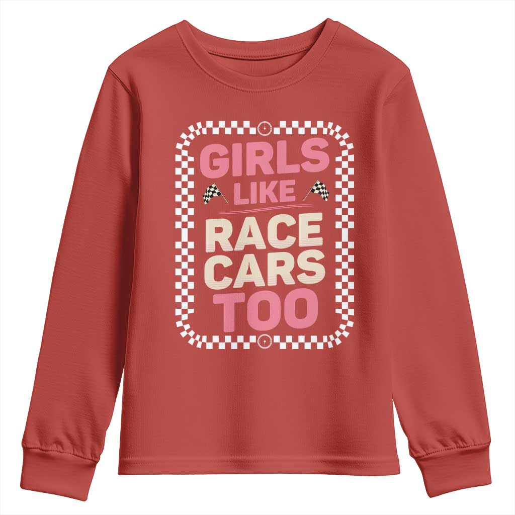 Racing Girl Youth Sweatshirt Girls Like Race Cars Too TS14 Red Print Your Wear