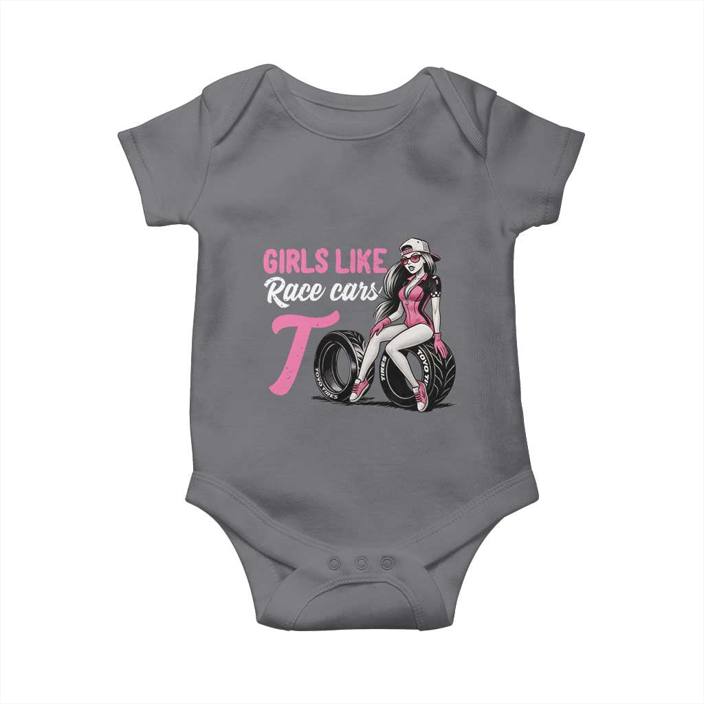 Racing Car Girl Baby Onesie Girls Like Race Cars Too TS14 Charcoal Print Your Wear