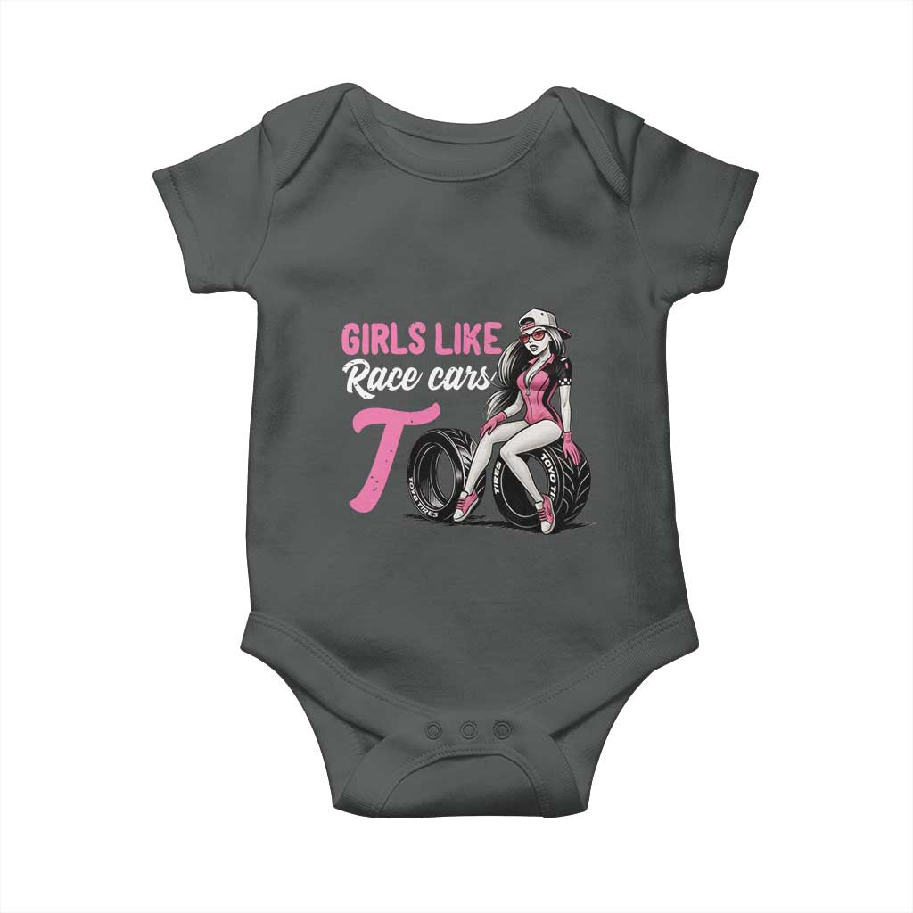 Racing Car Girl Baby Onesie Girls Like Race Cars Too TS14 Dark Heather Print Your Wear