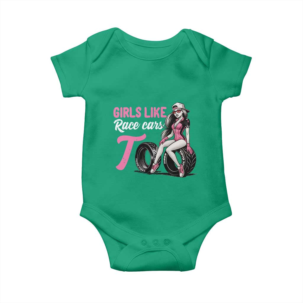 Racing Car Girl Baby Onesie Girls Like Race Cars Too TS14 Irish Green Print Your Wear