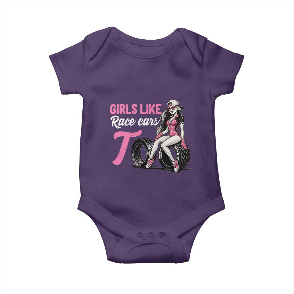 Racing Car Girl Baby Onesie Girls Like Race Cars Too TS14 Purple Print Your Wear