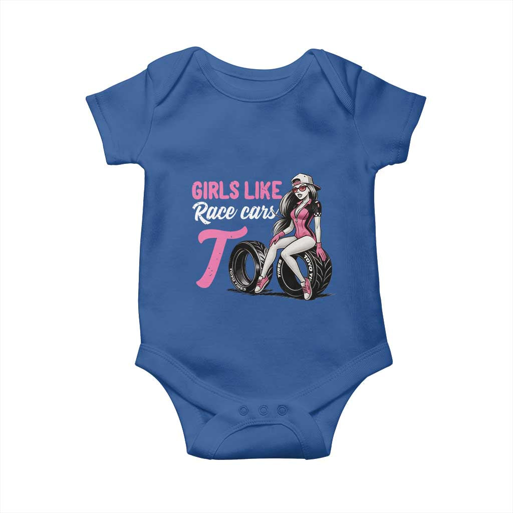Racing Car Girl Baby Onesie Girls Like Race Cars Too TS14 Royal Blue Print Your Wear