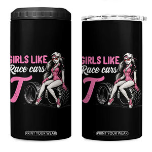 Racing Car Girl 4 in 1 Can Cooler Tumbler Girls Like Race Cars Too TS14 One Size: 16 oz Black Print Your Wear