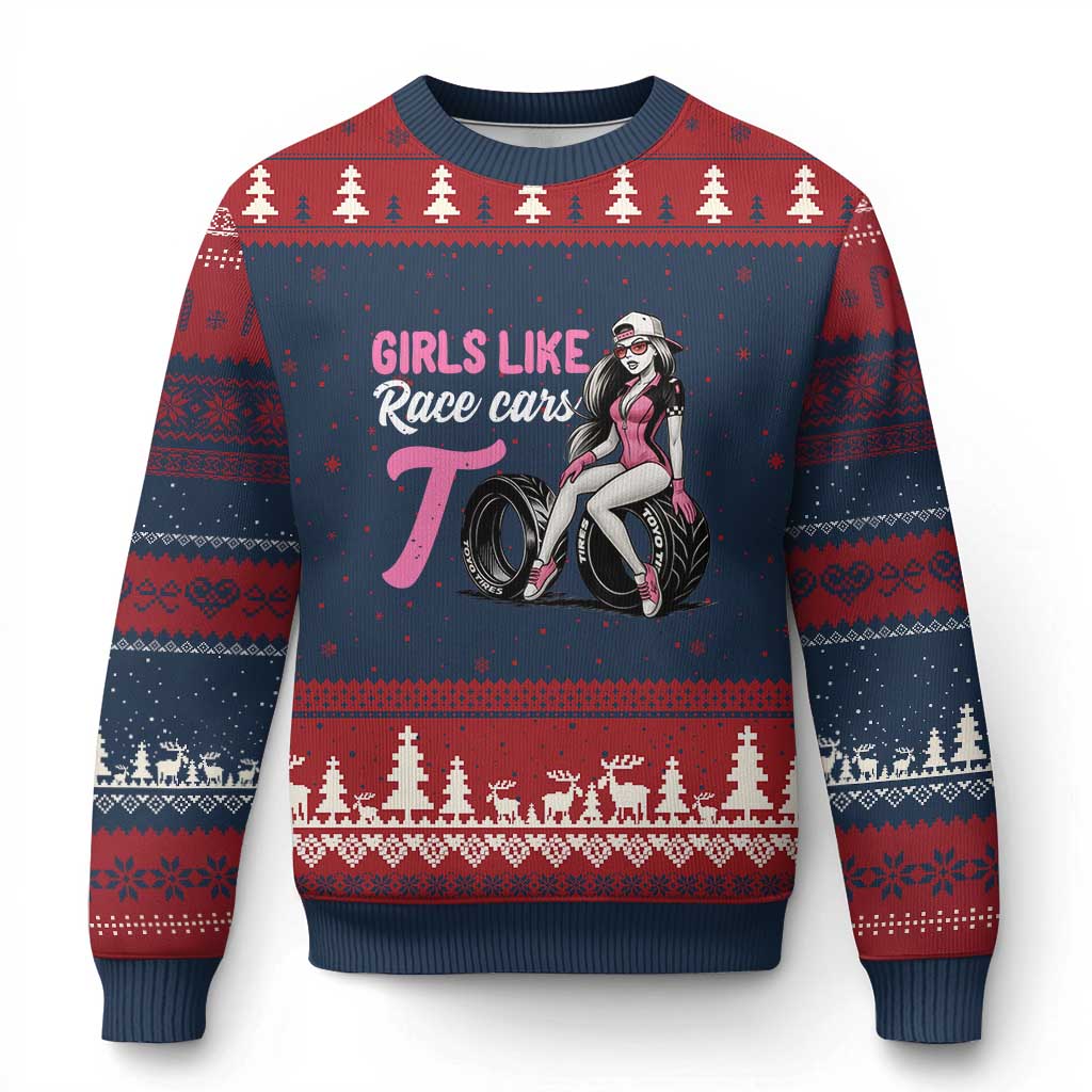 Racing Car Girl Ugly Christmas Sweater Girls Like Race Cars Too TS14 Navy Red Print Your Wear