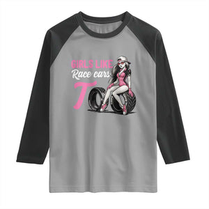 Racing Car Girl Raglan Shirt Girls Like Race Cars Too TS14 Sport Gray Black Print Your Wear