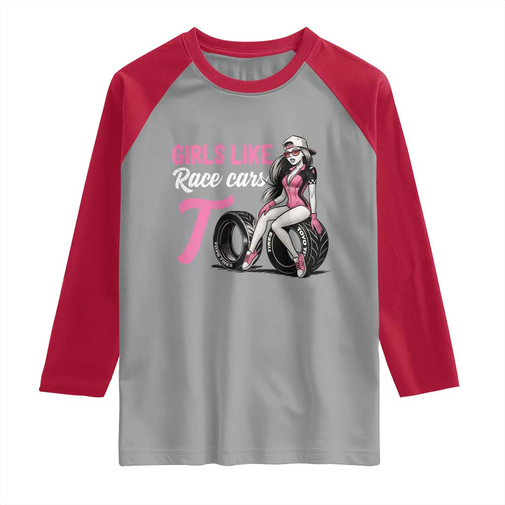 Racing Car Girl Raglan Shirt Girls Like Race Cars Too TS14 Sport Gray Red Print Your Wear
