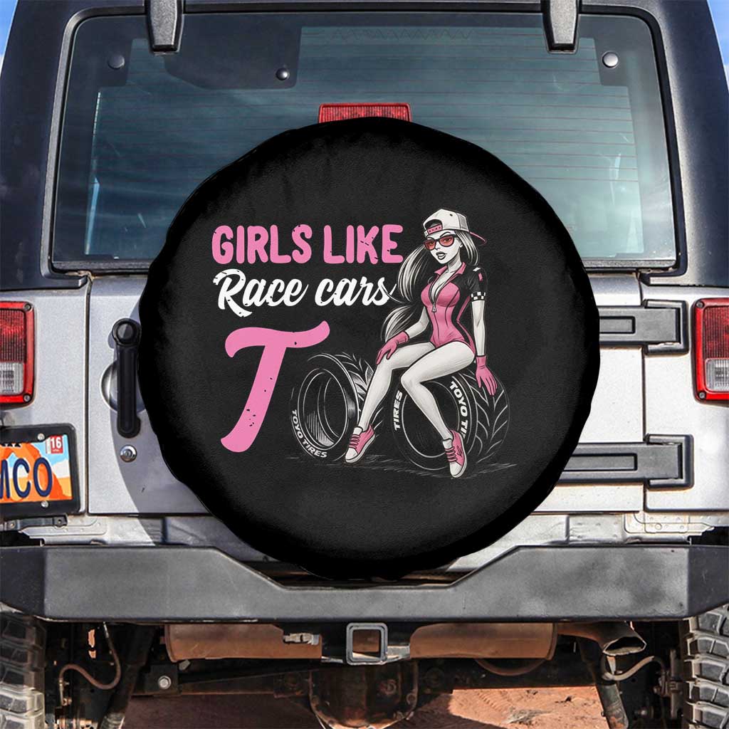 Racing Car Girl Spare Tire Cover Girls Like Race Cars Too TS14 No hole Black Print Your Wear