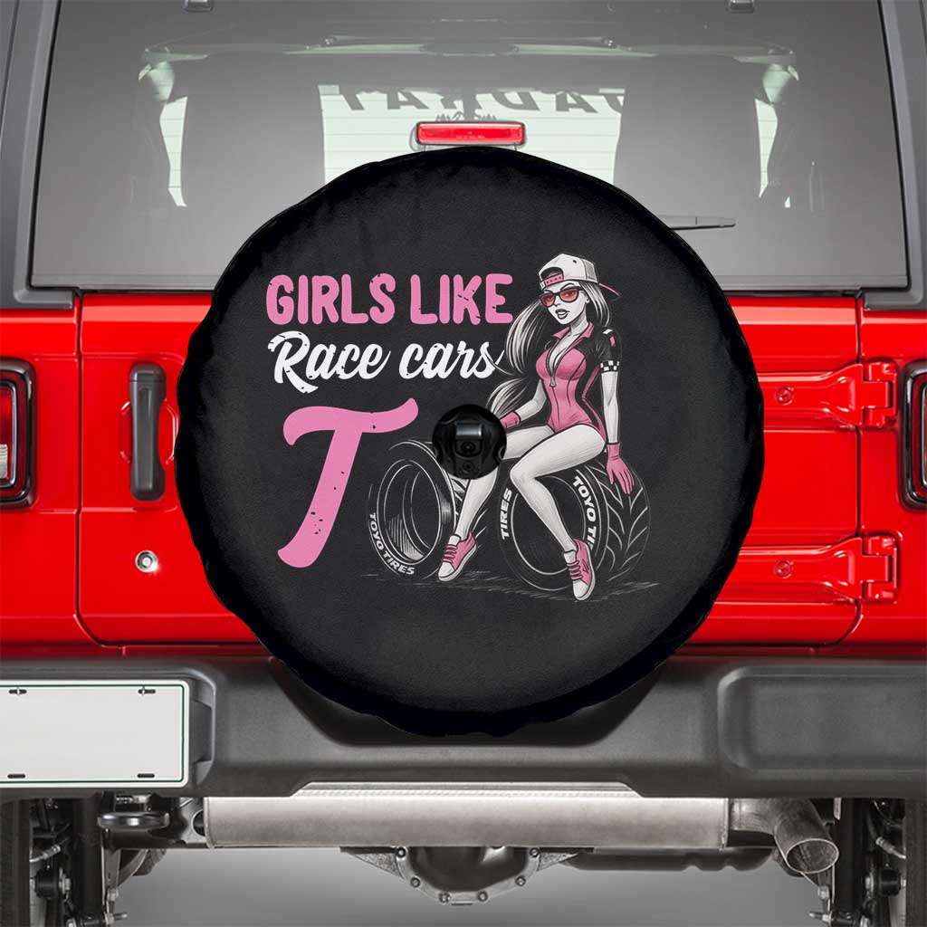 Racing Car Girl Spare Tire Cover Girls Like Race Cars Too TS14 Black Print Your Wear