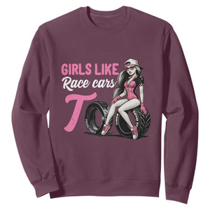 Racing Car Girl Sweatshirt Girls Like Race Cars Too TS14 Maroon Print Your Wear