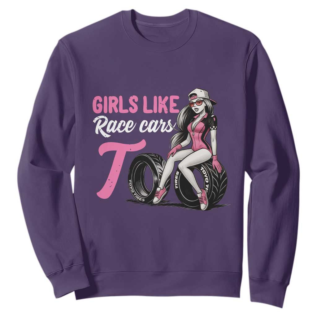 Racing Car Girl Sweatshirt Girls Like Race Cars Too TS14 Purple Print Your Wear