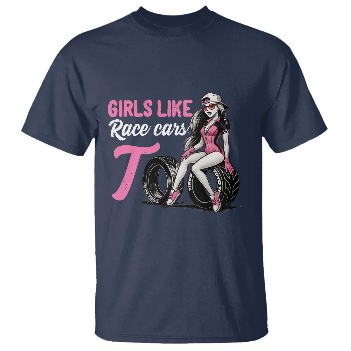 Racing Car Girl T Shirt Girls Like Race Cars Too TS14 Navy Print Your Wear
