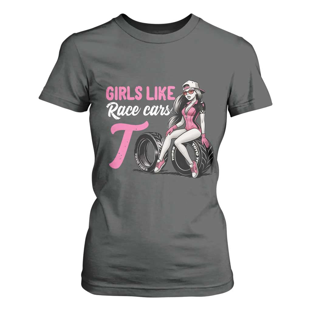 Racing Car Girl T Shirt For Women Girls Like Race Cars Too TS14 Dark Heather Print Your Wear