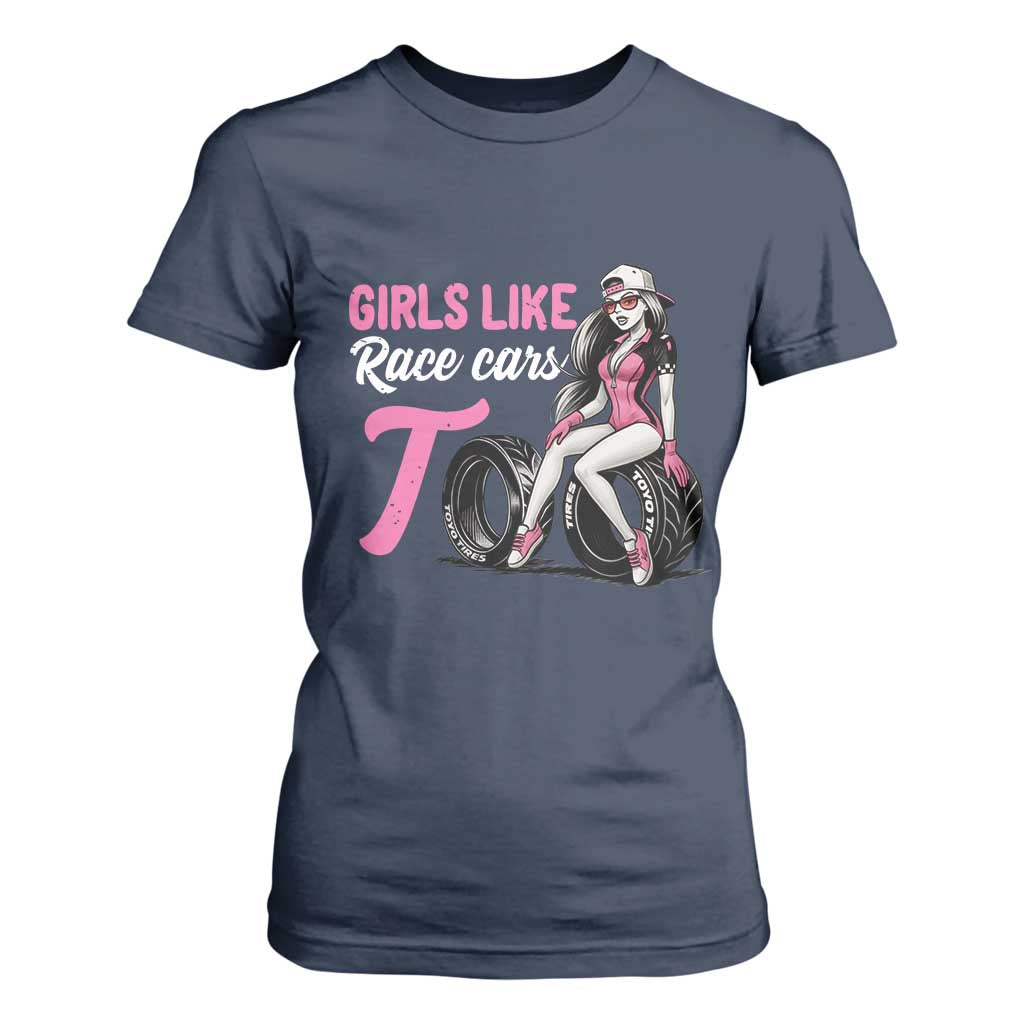 Racing Car Girl T Shirt For Women Girls Like Race Cars Too TS14 Navy Print Your Wear