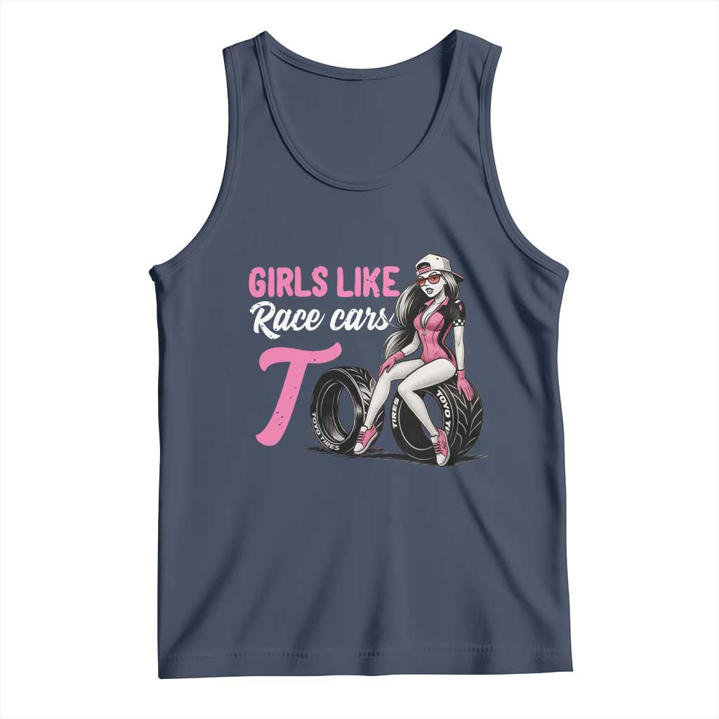 Racing Car Girl Tank Top Girls Like Race Cars Too TS14 Navy Print Your Wear