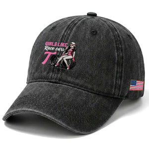 Racing Car Girl Washed Cotton Baseball Cap Girls Like Race Cars Too TS14 Print Your Wear