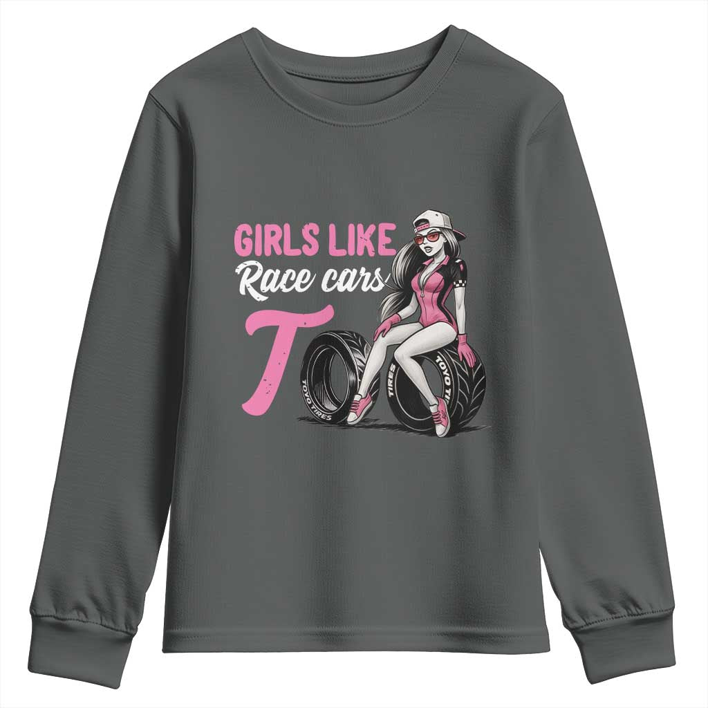 Racing Car Girl Youth Sweatshirt Girls Like Race Cars Too TS14 Dark Heather Print Your Wear