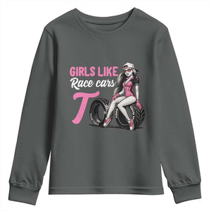 Racing Car Girl Youth Sweatshirt Girls Like Race Cars Too TS14 Dark Heather Print Your Wear