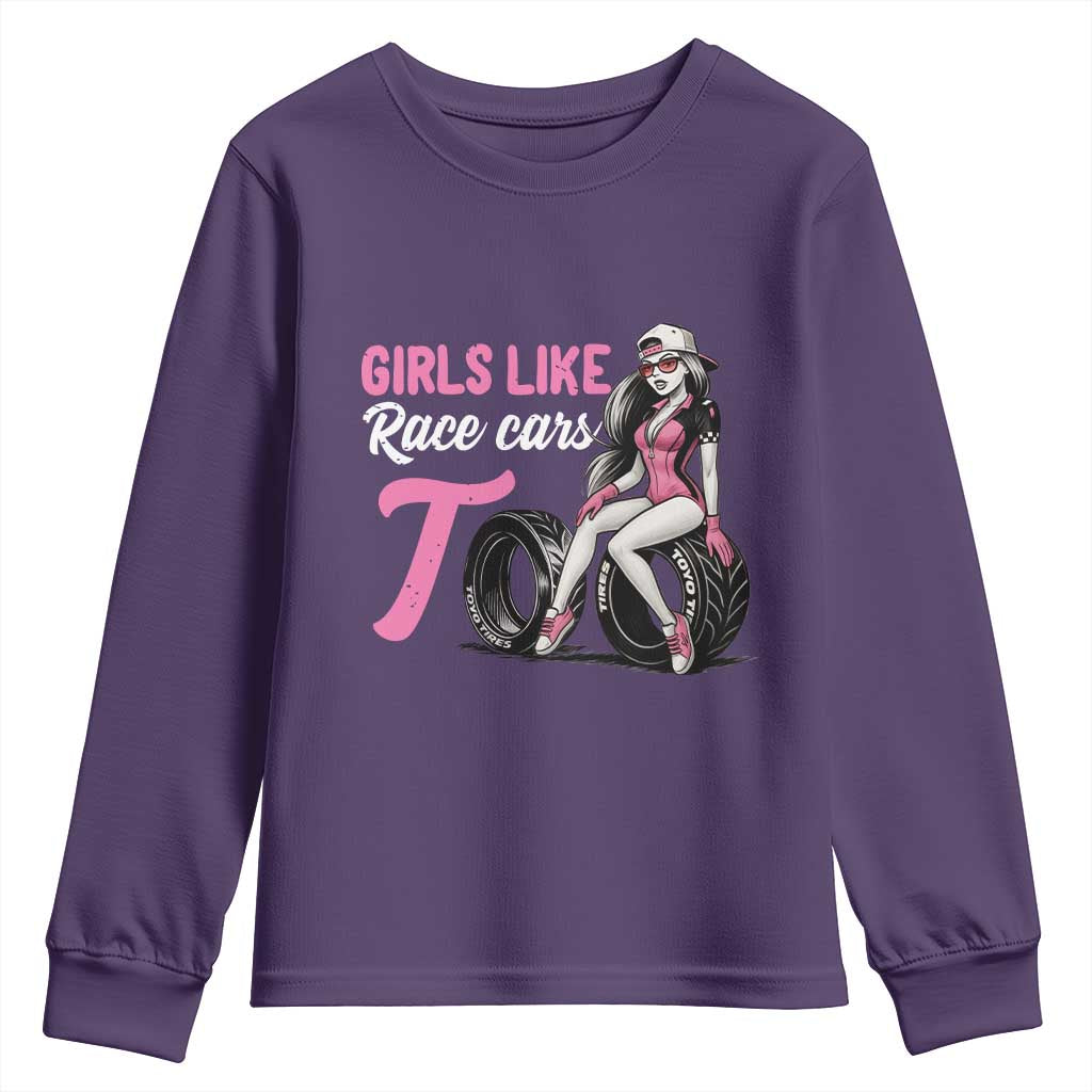 Racing Car Girl Youth Sweatshirt Girls Like Race Cars Too TS14 Purple Print Your Wear