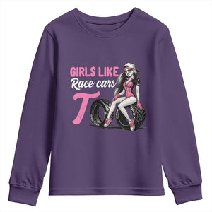 Racing Car Girl Youth Sweatshirt Girls Like Race Cars Too TS14 Purple Print Your Wear