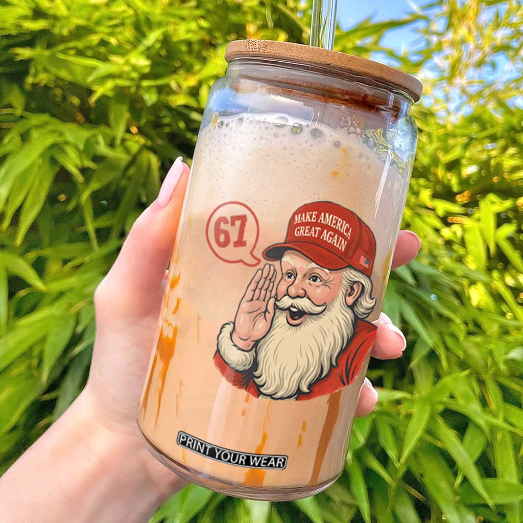 67 Six Seven Christmas Glass Can Santa MAGA Hat Xmas TS14 White Print Your Wear