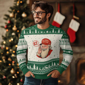 67 Six Seven Xmas Ugly Christmas Sweater Santa MAGA Hat Xmas TS14 Beige Green Print Your Wear