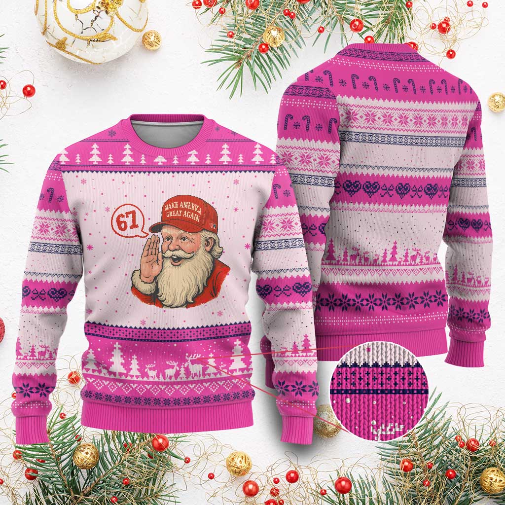 67 Six Seven Xmas Ugly Christmas Sweater Santa MAGA Hat Xmas TS14 Hot Pink Print Your Wear
