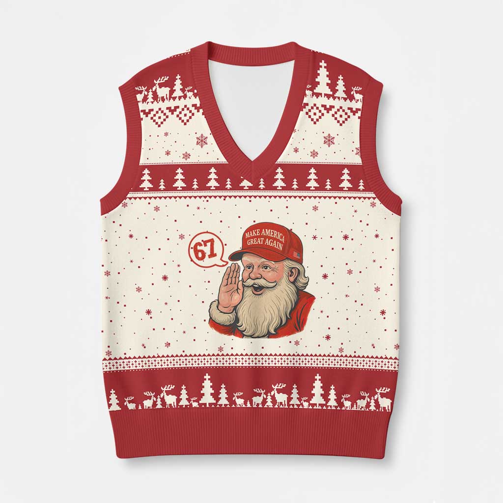67 Six Seven Xmas V-Neck Knit Sweater Vest Santa MAGA Hat Xmas TS14 Beige Red Print Your Wear