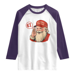 67 Six Seven Christmas Raglan Shirt Santa MAGA Hat Xmas TS14 White Purple Print Your Wear