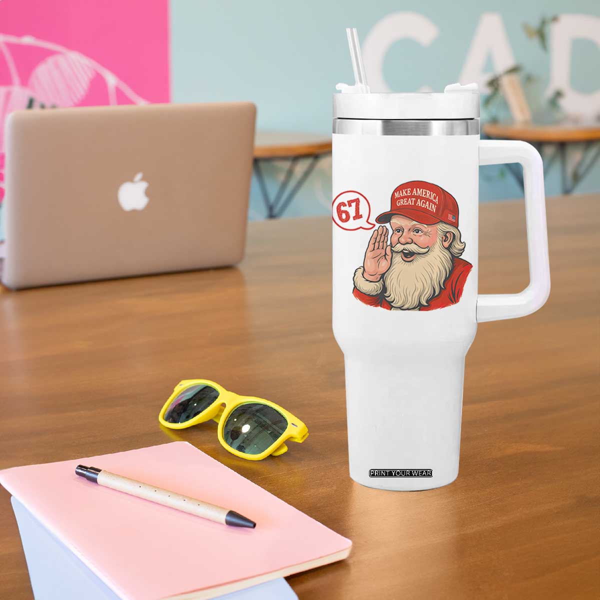 67 Six Seven Christmas Tumbler With Handle Santa MAGA Hat Xmas TS14 Print Your Wear